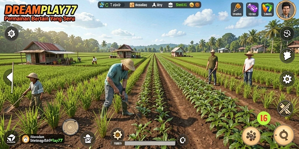 Tampilan gameplay menarik dengan aktivitas bertani yang seru.