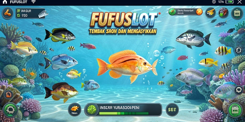 Tampilan gameplay FUFUSLOT yang menarik dengan berbagai ikan untuk diburu.