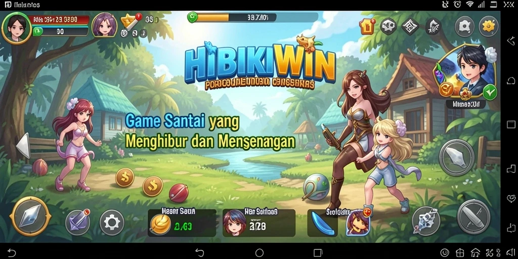 Screenshot gameplay HIBIKIWIN yang penuh warna dan menghibur.