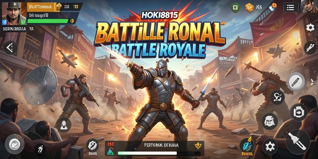 Tampilan gameplay intens dalam HOKI8815 di arena Battle Royale.