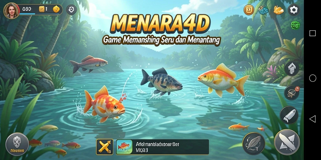 Screenshot dari gameplay MENARA4D menampilkan suasana memancing yang mengasyikkan.