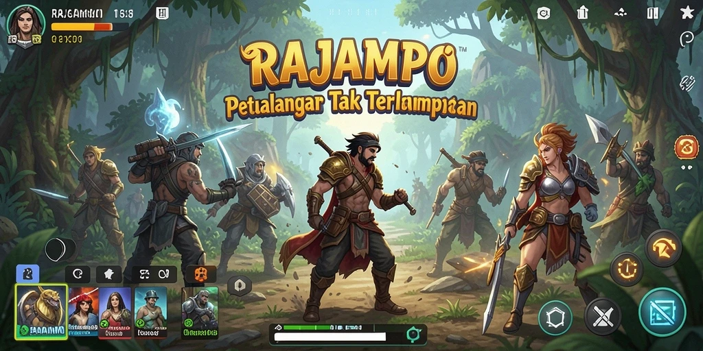 Tampilan gameplay seru dari RAJAMPO yang menampilkan petualangan mendebarkan.