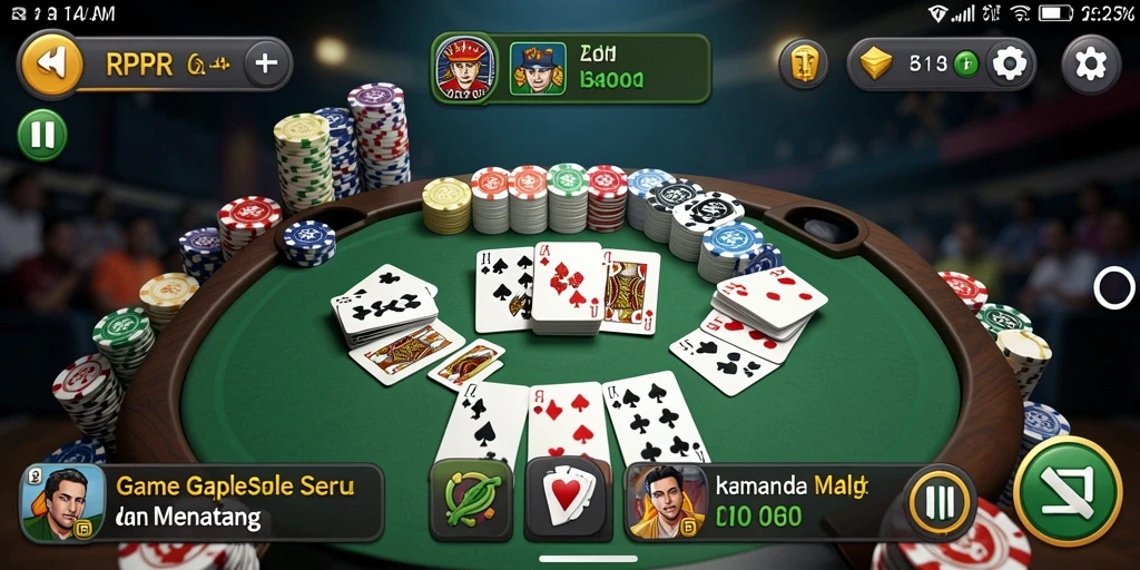 Tampilan gameplay seru RPRR yang menampilkan momen menegangkan saat bermain Gaple.