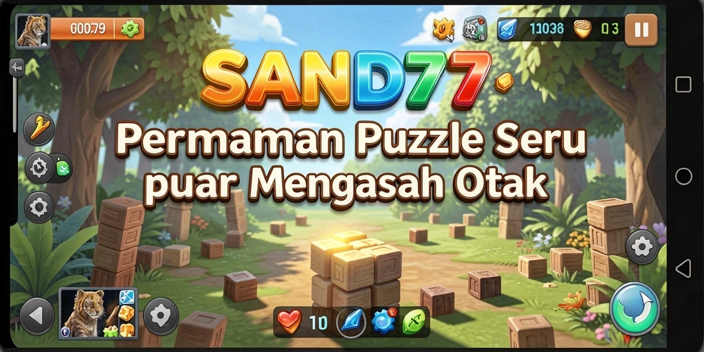 Bermain puzzle menantang di SAND77 dengan grafis menarik.