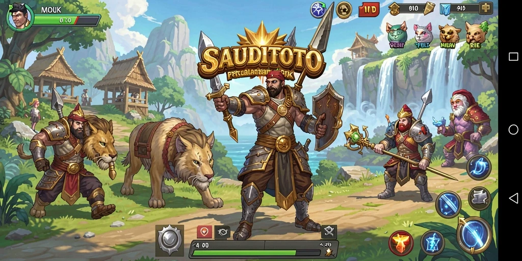 Screenshot utama SAUDITOTO menunjukkan aksi pertarungan yang mendebarkan dalam RPG.